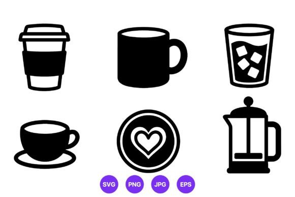 Black Coffee Cup Icons Set