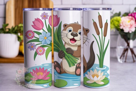 Cute Otter Water Lily Tumbler Wrap PNG Review