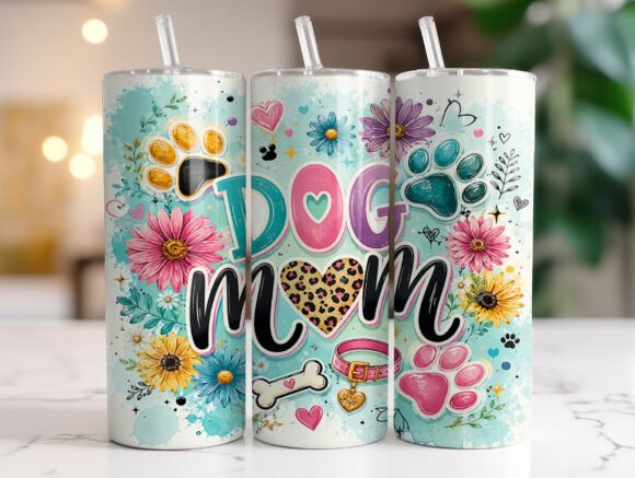 Dog Mom Floral Paw Tumbler Wrap