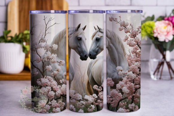 Elegant White Horse Floral Art Tumbler Wrap