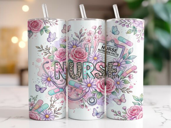 Pastel Floral Nurse Tumbler Wrap PNG Review