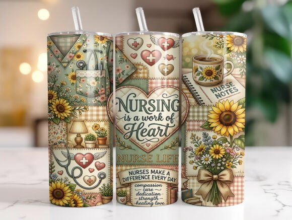 Patchwork Nurse Life Tumbler Wrap PNG Review