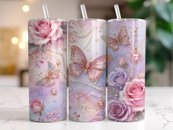 Pink Butterfly Pearl Tumbler Wrap Design Review