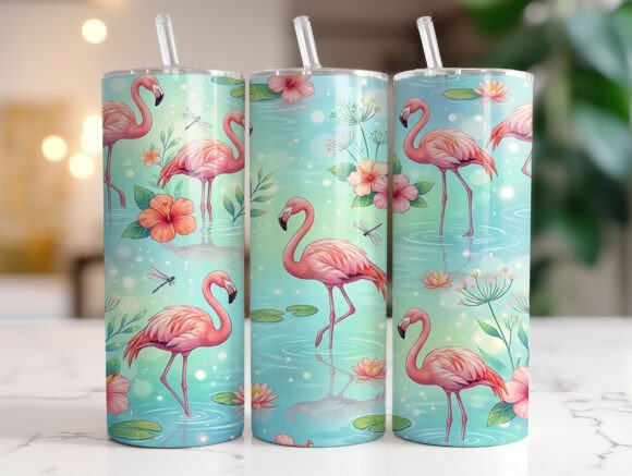 Pink Flamingo Tropical Flowers Tumbler Wrap Design Review