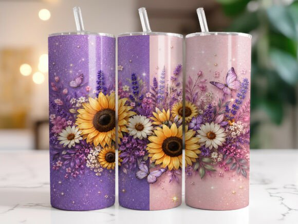 Pink Purple Sunflower Floral Tumbler PNG Review