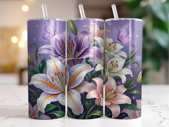 Purple Lily Butterfly Floral Tumbler PNG Review
