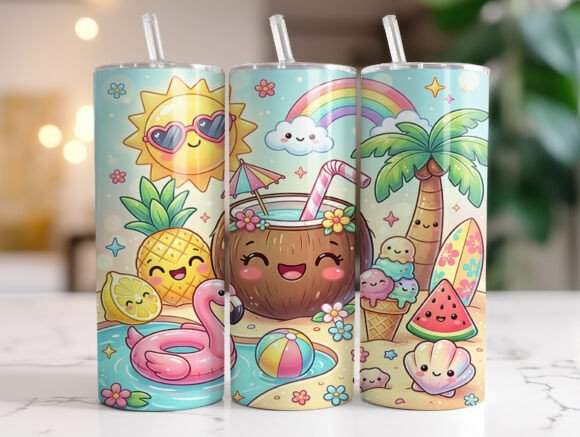 Summer Beach Kawaii Tropical Tumbler Design Review